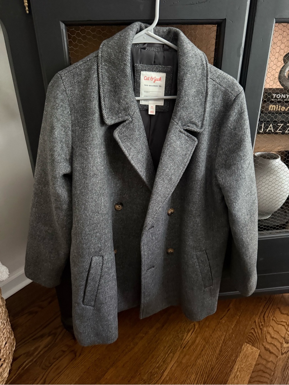 Cat & Jack Gray Double-Breasted Wool-Blend Coat